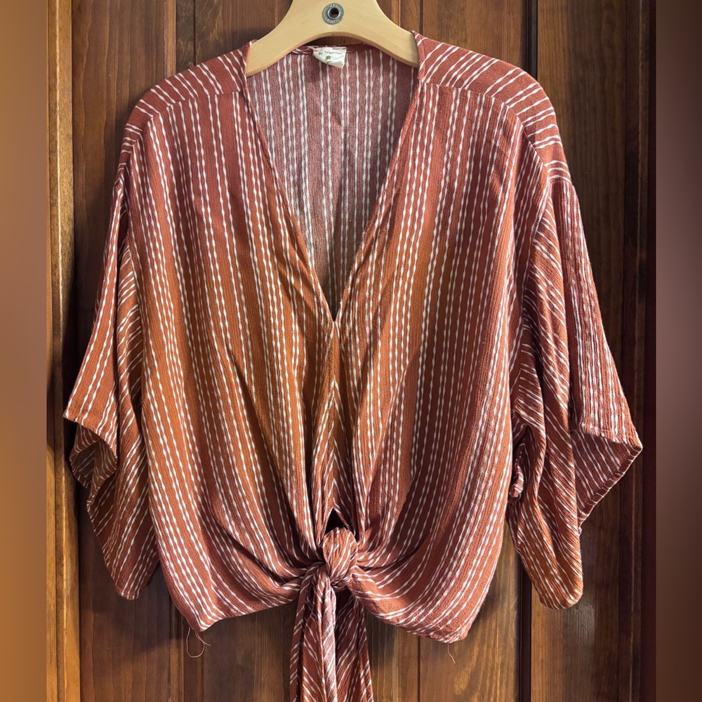 By Together collection Flowy, tie waist deep v blouse